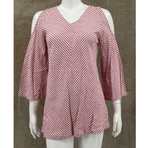 Soft Surroundings Tops - Soft Surroundings Top Women XS Red White Stripe Cold Shoulder Tunic Linen Beachy